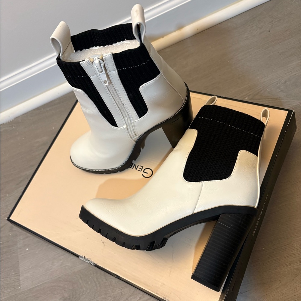 BCBG White and Black Ankle Boots